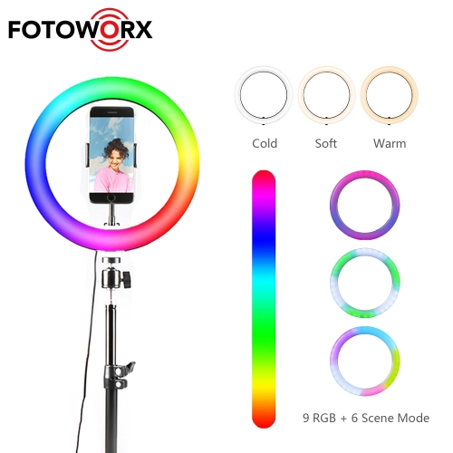 10 inch/26cm RGB Ring Light with Phone Holder USB Powered