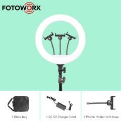 18 inch/46cm RGB Ring Light with Three Phone Holder Cold Shoe Interface