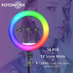 18 inch/46cm RGB Ring Light with Three Phone Holder Cold Shoe Interface